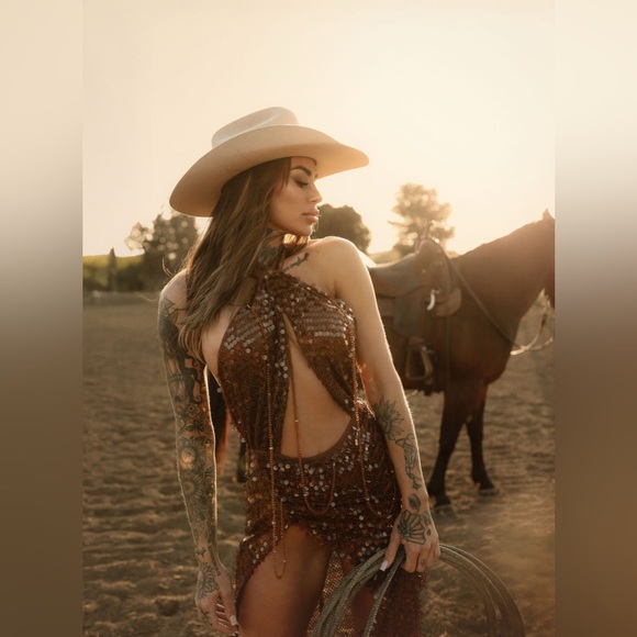 12th Tribe Sequin Bronze Backless Dress - Picture 4 of 10